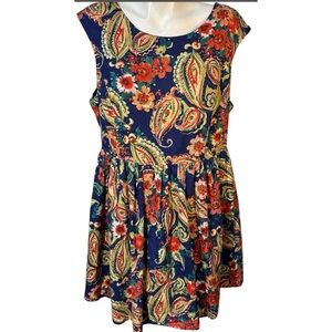 Forever 21 Paisley Lined Dress Womens Size L Blue Orange Green A-Line
